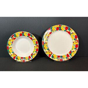 Coca Cola Santa Anita Stoneware Plate Bowl Vintage Memphis Style Mosaic Mexico